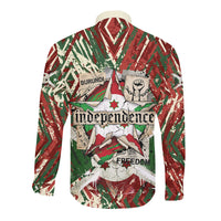 Burundi Independence Day Long Sleeve Button Shirt 1st July 1962 Distressed Grunge Flag Art - Broken Chains And Freedom Star