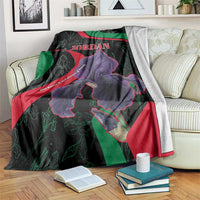 Jordan Black Iris Blanket with Flag Colors and Cultural Quote