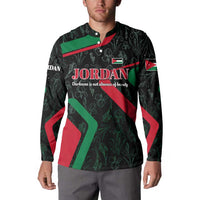 Jordan Black Iris Button Sweatshirt with Flag Colors and Cultural Quote
