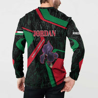 Jordan Black Iris Button Sweatshirt with Flag Colors and Cultural Quote