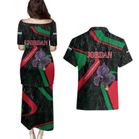 Jordan Black Iris Couples Matching Puletasi and Hawaiian Shirt with Flag Colors and Cultural Quote