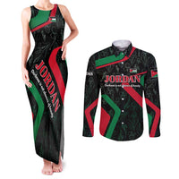Jordan Black Iris Couples Matching Tank Maxi Dress and Long Sleeve Button Shirt with Flag Colors and Cultural Quote