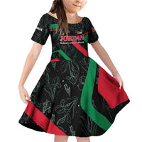 Jordan Black Iris Family Matching Off Shoulder Short Dress and Hawaiian Shirt with Flag Colors and Cultural Quote