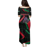 Jordan Black Iris Family Matching Puletasi and Hawaiian Shirt with Flag Colors and Cultural Quote