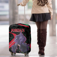 Jordan Black Iris Luggage Cover with Flag Colors and Cultural Quote