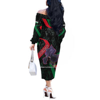 Jordan Black Iris Off The Shoulder Long Sleeve Dress with Flag Colors and Cultural Quote