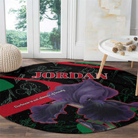 Jordan Black Iris Round Carpet with Flag Colors and Cultural Quote