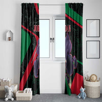 Jordan Black Iris Window Curtain with Flag Colors and Cultural Quote