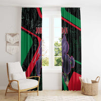 Jordan Black Iris Window Curtain with Flag Colors and Cultural Quote