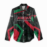 Jordan Black Iris Women Casual Shirt with Flag Colors and Cultural Quote