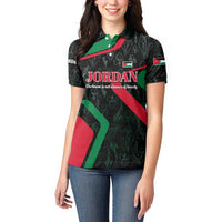 Jordan Black Iris Women Polo Shirt with Flag Colors and Cultural Quote