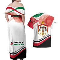 Jordan Emblem Couples Matching Off Shoulder Maxi Dress and Hawaiian Shirt with Flag Colors and Desert Spirit Quote