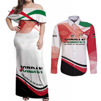 Jordan Emblem Couples Matching Off Shoulder Maxi Dress and Long Sleeve Button Shirt with Flag Colors and Desert Spirit Quote