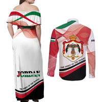 Jordan Emblem Couples Matching Off Shoulder Maxi Dress and Long Sleeve Button Shirt with Flag Colors and Desert Spirit Quote