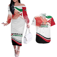Jordan Emblem Couples Matching Off The Shoulder Long Sleeve Dress and Hawaiian Shirt with Flag Colors and Desert Spirit Quote