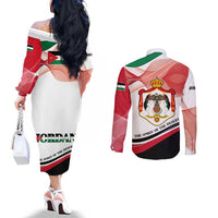 Jordan Emblem Couples Matching Off The Shoulder Long Sleeve Dress and Long Sleeve Button Shirt with Flag Colors and Desert Spirit Quote