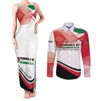 Jordan Emblem Couples Matching Tank Maxi Dress and Long Sleeve Button Shirt with Flag Colors and Desert Spirit Quote