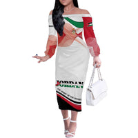 Jordan Emblem Family Matching Off The Shoulder Long Sleeve Dress and Hawaiian Shirt with Flag Colors and Desert Spirit Quote