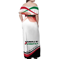 Jordan Emblem Family Matching Off Shoulder Maxi Dress and Hawaiian Shirt with Flag Colors and Desert Spirit Quote