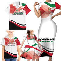 Jordan Emblem Family Matching Short Sleeve Bodycon Dress and Hawaiian Shirt with Flag Colors and Desert Spirit Quote