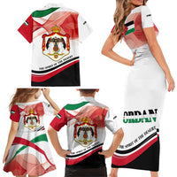 Jordan Emblem Family Matching Short Sleeve Bodycon Dress and Hawaiian Shirt with Flag Colors and Desert Spirit Quote