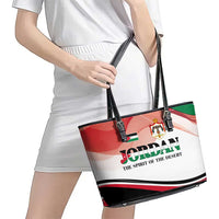 Jordan Emblem Leather Tote Bag with Flag Colors and Desert Spirit Quote