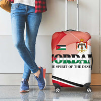 Jordan Emblem Luggage Cover with Flag Colors and Desert Spirit Quote