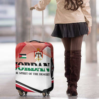 Jordan Emblem Luggage Cover with Flag Colors and Desert Spirit Quote
