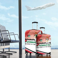 Jordan Emblem Luggage Cover with Flag Colors and Desert Spirit Quote