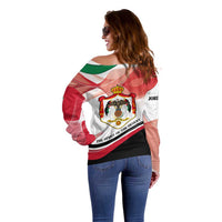 Jordan Emblem Off Shoulder Sweater with Flag Colors and Desert Spirit Quote
