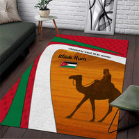 Wadi Rum Desert Area Rug with Camel Rider and Jordan Flag Colors