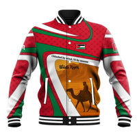 Wadi Rum Desert Baseball Jacket with Camel Rider and Jordan Flag Colors