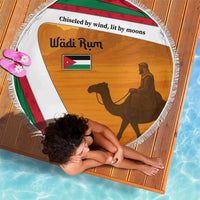 Wadi Rum Desert Beach Blanket with Camel Rider and Jordan Flag Colors