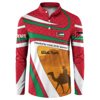 Wadi Rum Desert Button Sweatshirt with Camel Rider and Jordan Flag Colors