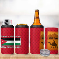 Wadi Rum Desert 4 in 1 Can Cooler Tumbler with Camel Rider and Jordan Flag Colors