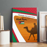 Wadi Rum Desert Canvas Wall Art with Camel Rider and Jordan Flag Colors