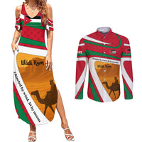 Wadi Rum Desert Couples Matching Summer Maxi Dress and Long Sleeve Button Shirt with Camel Rider and Jordan Flag Colors