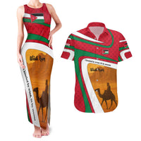 Wadi Rum Desert Couples Matching Tank Maxi Dress and Hawaiian Shirt with Camel Rider and Jordan Flag Colors