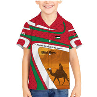 Wadi Rum Desert Family Matching Mermaid Dress and Hawaiian Shirt with Camel Rider and Jordan Flag Colors