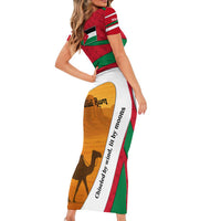 Wadi Rum Desert Family Matching Short Sleeve Bodycon Dress and Hawaiian Shirt with Camel Rider and Jordan Flag Colors