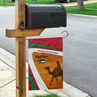 Wadi Rum Desert Garden Flag with Camel Rider and Jordan Flag Colors