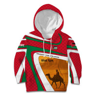 Wadi Rum Desert Kid Hoodie with Camel Rider and Jordan Flag Colors