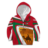 Wadi Rum Desert Kid Hoodie with Camel Rider and Jordan Flag Colors