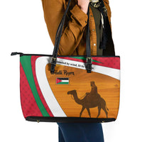 Wadi Rum Desert Leather Tote Bag with Camel Rider and Jordan Flag Colors