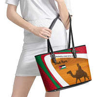 Wadi Rum Desert Leather Tote Bag with Camel Rider and Jordan Flag Colors