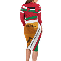 Wadi Rum Desert Long Sleeve Bodycon Dress with Camel Rider and Jordan Flag Colors