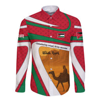 Wadi Rum Desert Long Sleeve Button Shirt with Camel Rider and Jordan Flag Colors