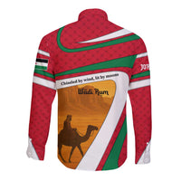 Wadi Rum Desert Long Sleeve Button Shirt with Camel Rider and Jordan Flag Colors