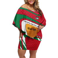 Wadi Rum Desert Off Shoulder Short Dress with Camel Rider and Jordan Flag Colors