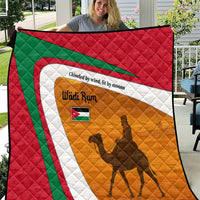 Wadi Rum Desert Quilt with Camel Rider and Jordan Flag Colors